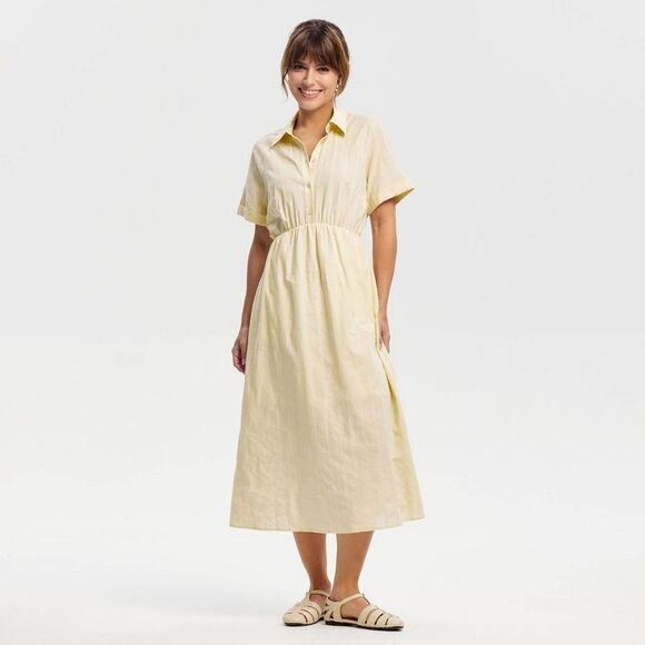 Universal Thread Dresses & Skirts - Women's Short Sleeve Button-Front Midi Shirtdress - Universal Thread Cream XS